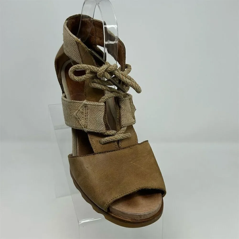 Sorel Women's Joanie Caged Wedge Lace Up Sandals Brown Size 10 Summer Casual